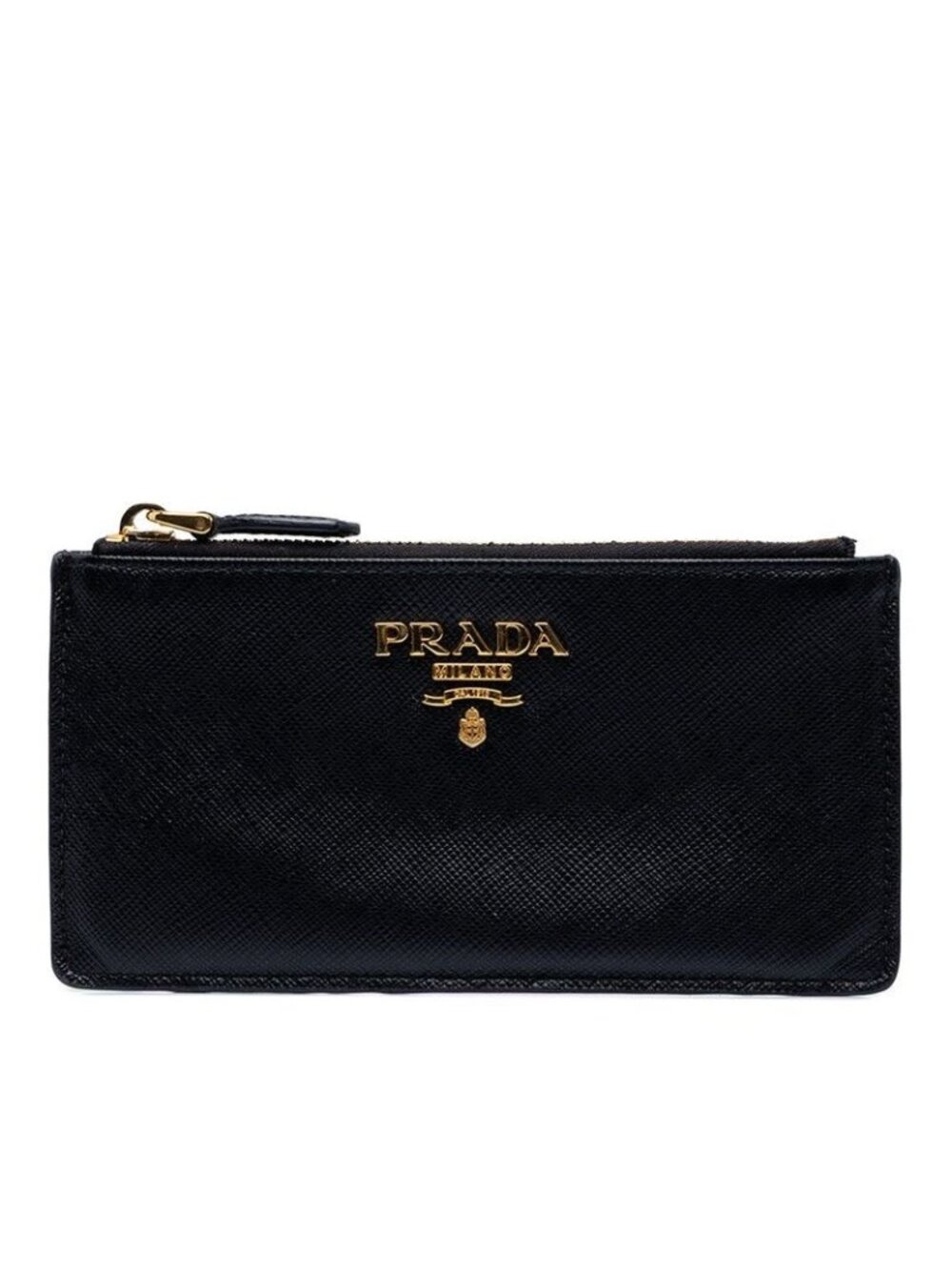Prada Saffiano Fragment Case Coin Purse Black Leather